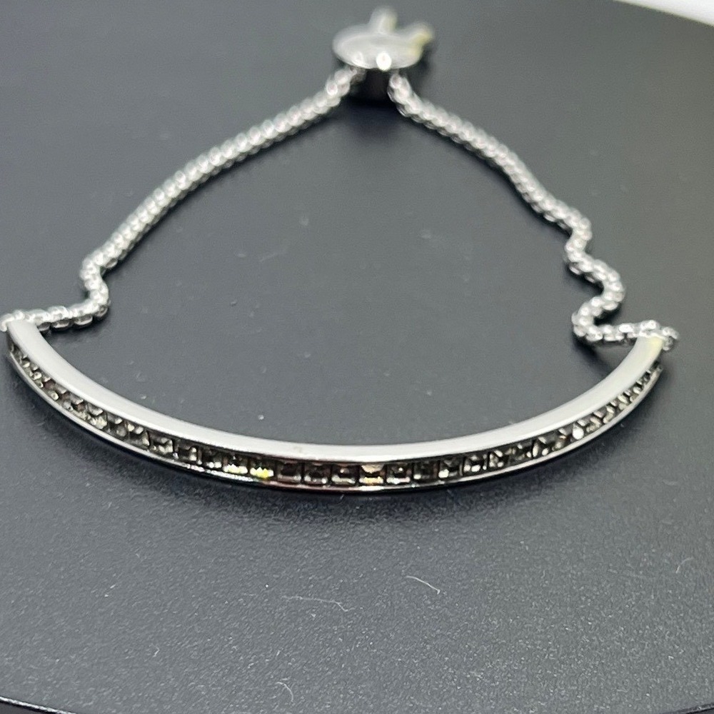 Michael Kors Gray Crystal Silver Tone Pull Chain Bolo Adj Bracelet MKJ413